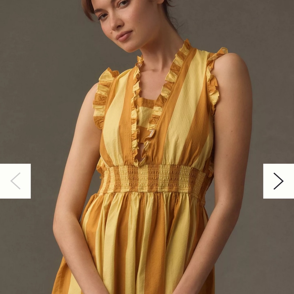 Anthropologie Plenty Tracy Reese Romper Womens Large  Yellow Striped Ruffle - Picture 3 of 6